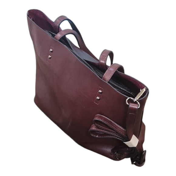 Leather Tote Bag, Solid Color (Maroon/Brown, Wine/Brown) NWOT - Picture 3 of 7